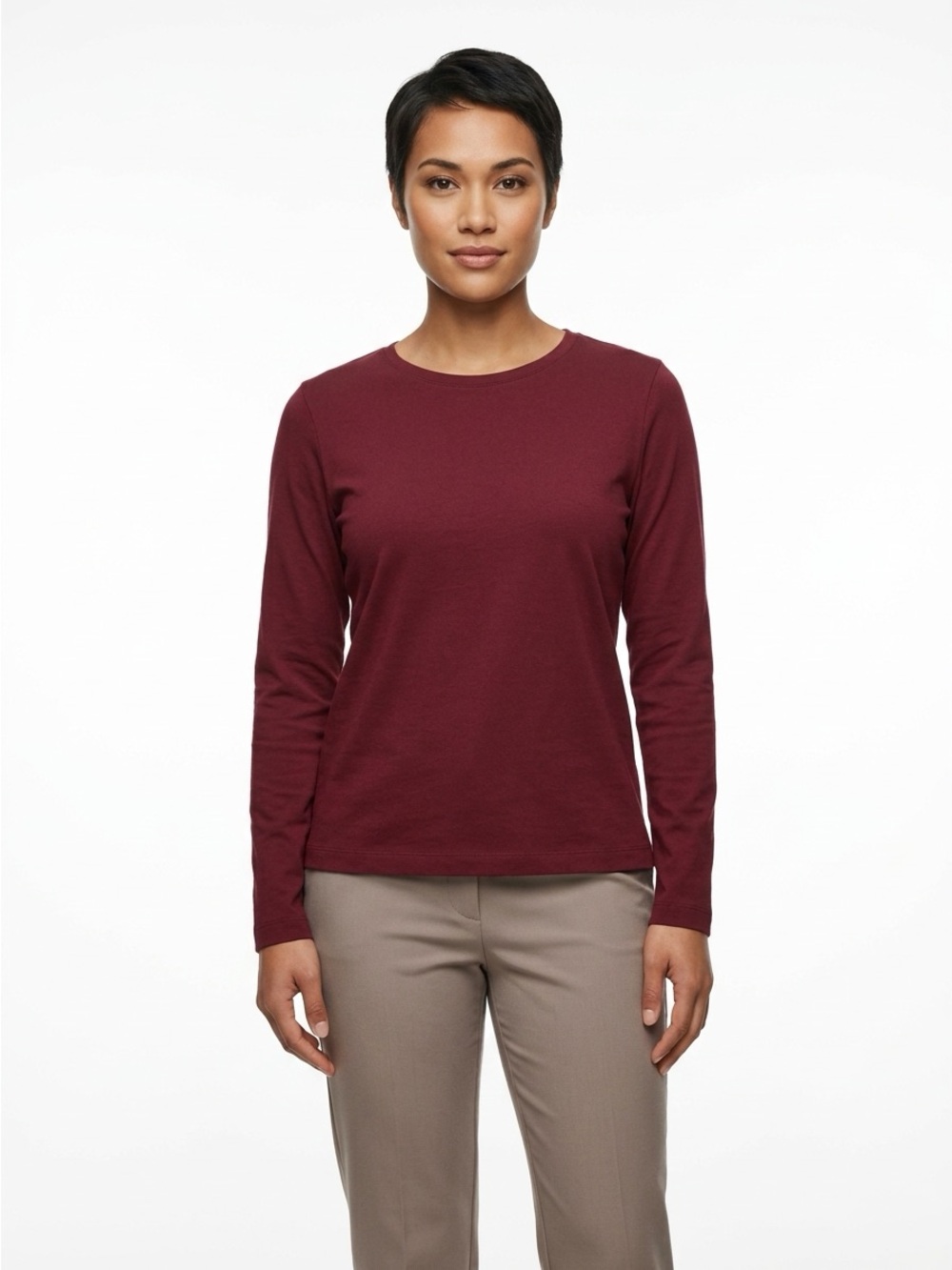Pact Long Sleeve Crewneck Tee Organic Cotton Knit Burgundy S